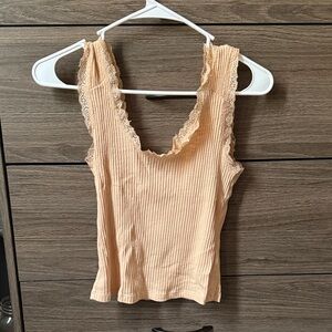 Miss Me Lace Trim Ribbed Peach Tank Top